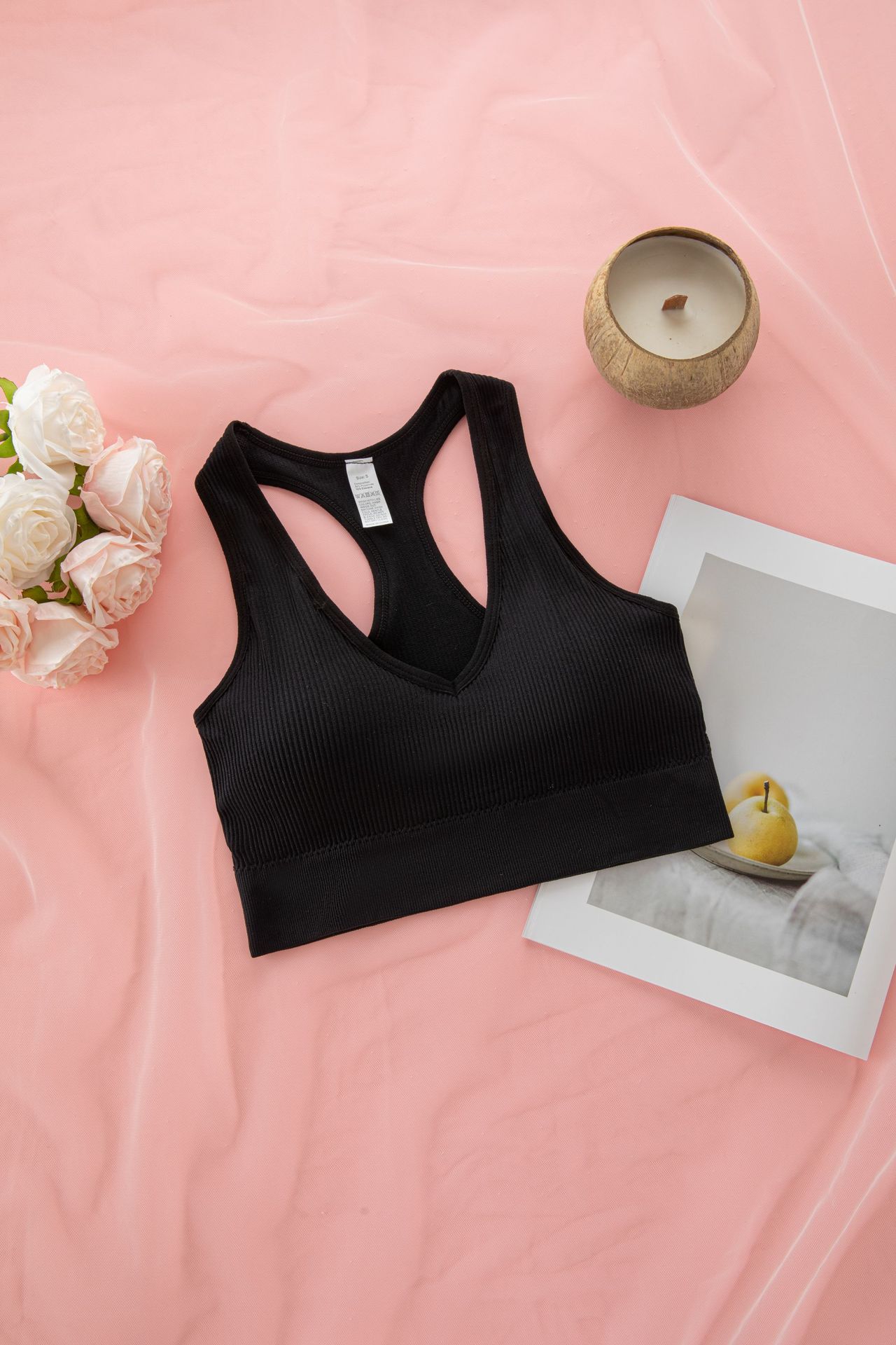 Womens U Back Sports Bra Scoop Neck Padded Low Impact Yoga Bra